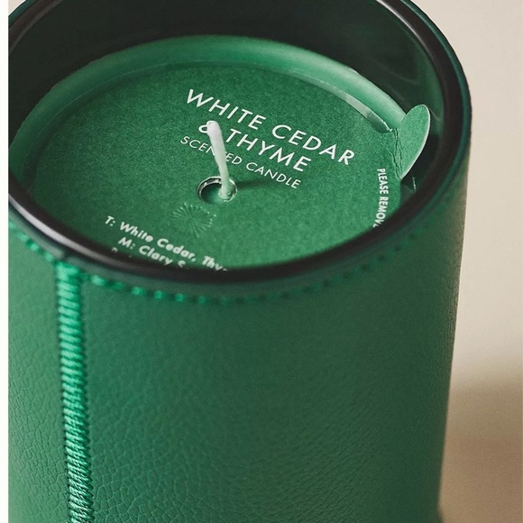 Anthropologie Icon Embossed Woody White Cedar & Thyme Glass Candle With Leather - Picture 2 of 4